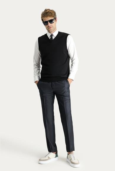 Erkek Giyim - KOYU ANTRASİT 46 Beden Slim Fit Dar Kesim Klasik Kumaş Pantolon