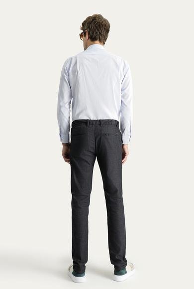 Erkek Giyim - KOYU ANTRASİT 54 Beden Slim Fit Dar Kesim Desenli Beli Lastikli Likralı Kanvas / Chino Pantolon