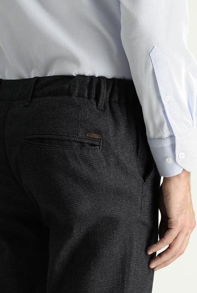 Erkek Giyim - KOYU ANTRASİT 54 Beden Slim Fit Dar Kesim Desenli Beli Lastikli Likralı Kanvas / Chino Pantolon