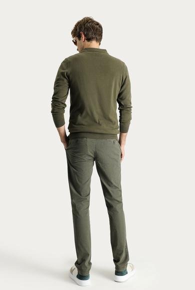 Erkek Giyim - YAG YESILI-OLIVE 46 Beden Slim Fit Dar Kesim Likralı Kanvas / Chino Pantolon
