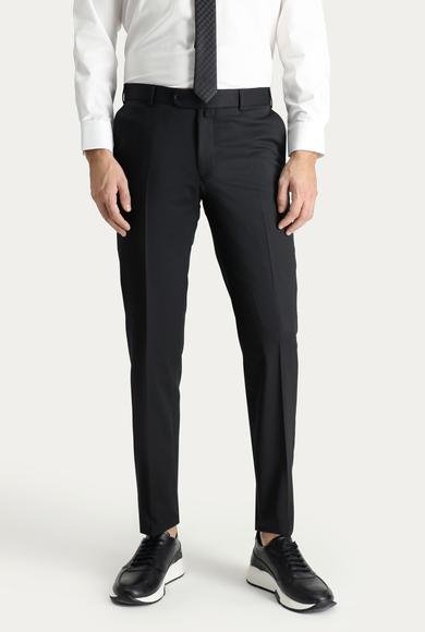 Erkek Giyim - SİYAH 50 Beden Slim Fit Dar Kesim Yünlü Klasik Kumaş Pantolon