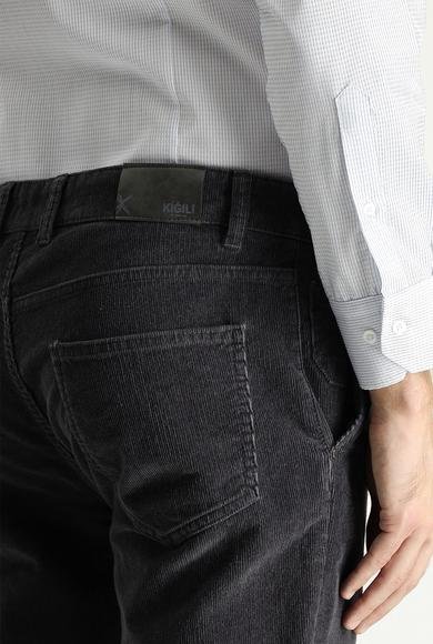 Erkek Giyim - KOYU FÜME 50 Beden Regular Fit Likralı Kadife Pantolon