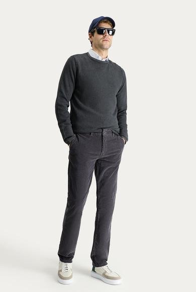 Erkek Giyim - KOYU FÜME 50 Beden Regular Fit Likralı Kadife Pantolon