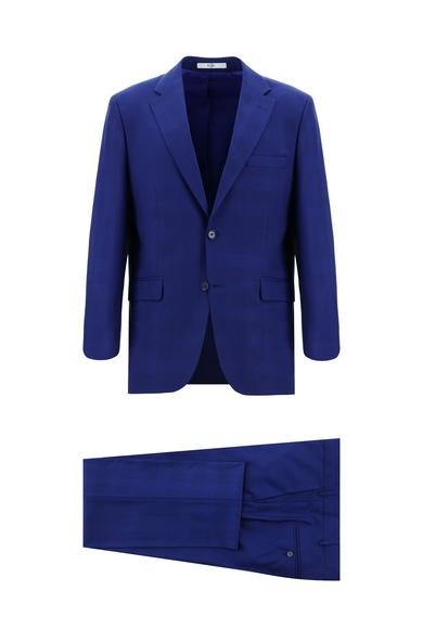 Erkek Giyim - SAKS MAVİ 54 Beden Klasik Ekose Takım Elbise