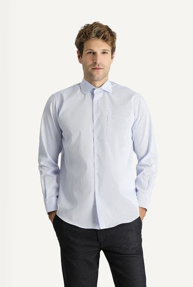 Erkek Giyim - AÇIK MAVİ XXL Beden Uzun Kol Non Iron Klasik Desenli Pamuklu Gömlek