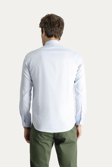 Erkek Giyim - AÇIK MAVİ XXL Beden Uzun Kol Slim Fit Dar Kesim Non Iron Oxford Pamuklu Gömlek