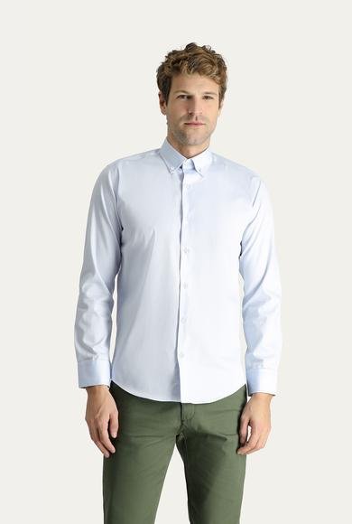 Erkek Giyim - AÇIK MAVİ XXL Beden Uzun Kol Slim Fit Dar Kesim Non Iron Oxford Pamuklu Gömlek