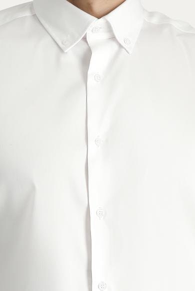 Erkek Giyim - BEYAZ XXL Beden Uzun Kol Slim Fit Dar Kesim Non Iron Oxford Pamuklu Gömlek