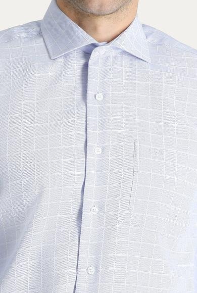 Erkek Giyim - MAVİ XXL Beden Uzun Kol Non Iron Klasik Desenli Pamuklu Gömlek