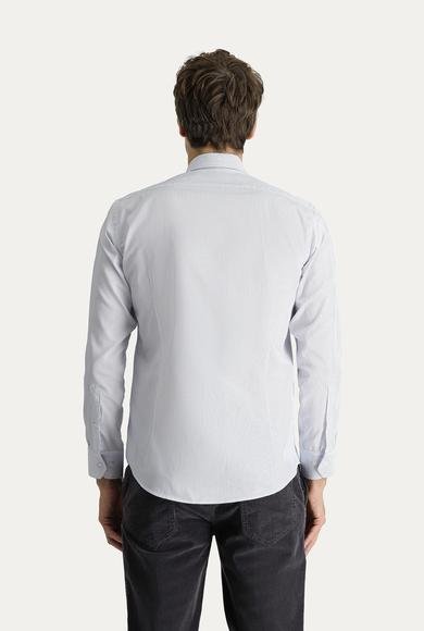 Erkek Giyim - BEYAZ M Beden Uzun Kol Slim Fit Dar Kesim Non Iron Çizgili Pamuklu Gömlek
