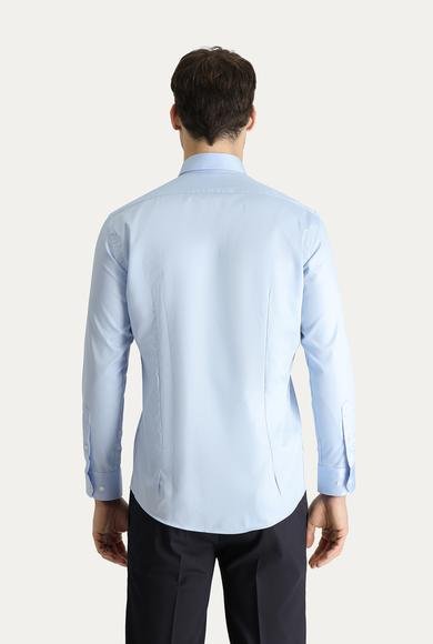 Erkek Giyim - UÇUK MAVİ XS Beden Uzun Kol Slim Fit Dar Kesim Non Iron Saten Pamuklu Gömlek
