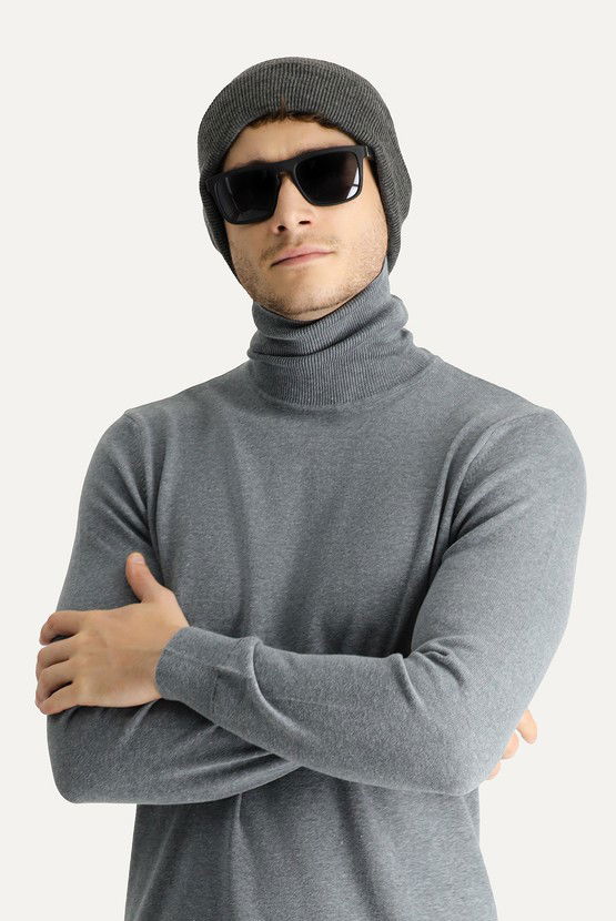 Erkek Giyim - Balıkçı Yaka Regular Fit Pamuklu Triko Kazak