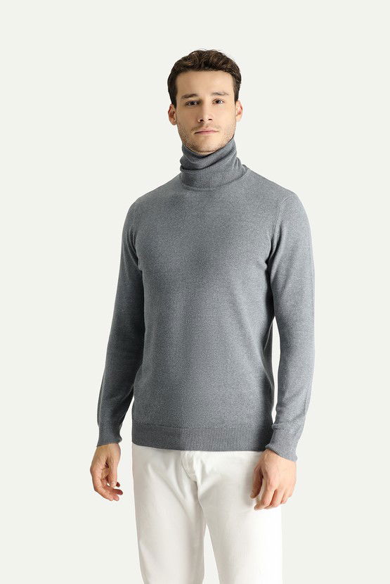 Erkek Giyim - Balıkçı Yaka Regular Fit Pamuklu Triko Kazak