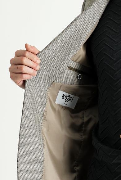 Erkek Giyim - AÇIK VİZON 58 Beden Slim Fit Dar Kesim Yünlü Klasik Desenli Ceket