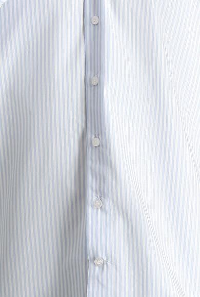 Erkek Giyim - AÇIK MAVİ XXL Beden Uzun Kol Regular Fit Çizgili Pamuk Gömlek