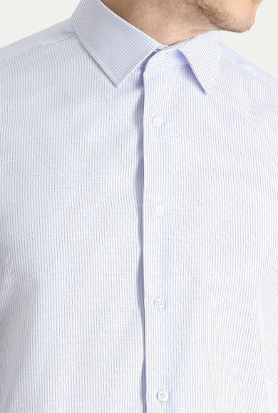 Erkek Giyim - AÇIK MAVİ XL Beden Uzun Kol Slim Fit Dar Kesim Non Iron Desenli Pamuklu Gömlek