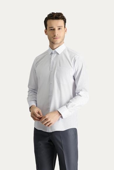 Erkek Giyim - BEYAZ XXL Beden Uzun Kol Klasik Çizgili Non Iron Pamuklu Gömlek