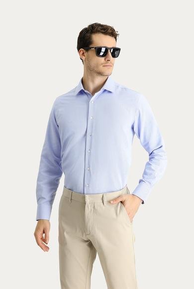 Erkek Giyim - MAVİ XXL Beden Uzun Kol Regular Fit Oxford Pamuklu Gömlek