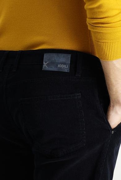 Erkek Giyim - KOYU LACİVERT 52 Beden Slim Fit Dar Kesim Likralı Kadife Pantolon