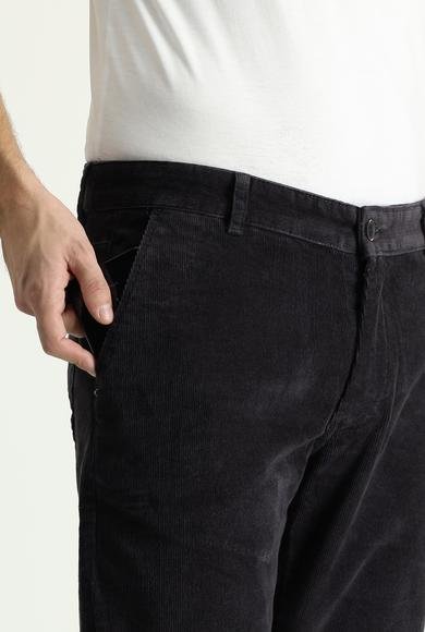 Erkek Giyim - KOYU ANTRASİT 46 Beden Slim Fit Dar Kesim Likralı Kadife Pantolon