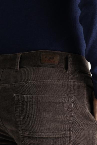 Erkek Giyim - KOYU VİZON 46 Beden Slim Fit Dar Kesim Likralı Kadife Pantolon