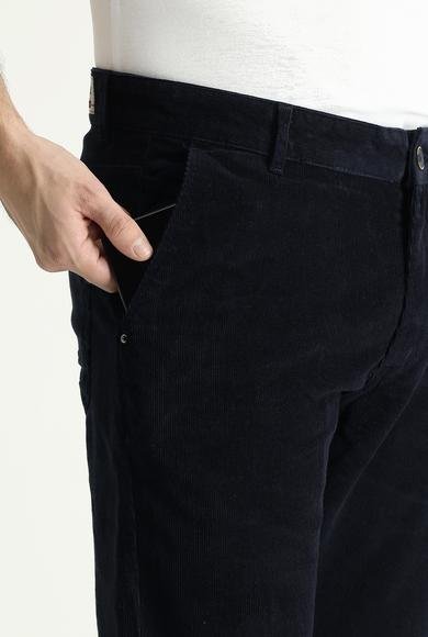 Erkek Giyim - KOYU LACİVERT 56 Beden Slim Fit Dar Kesim Likralı Kadife Pantolon