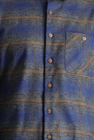 Erkek Giyim - KOYU MAVİ XXL Beden Uzun Kol Regular Fit Oduncu Ekose Pamuk Gömlek