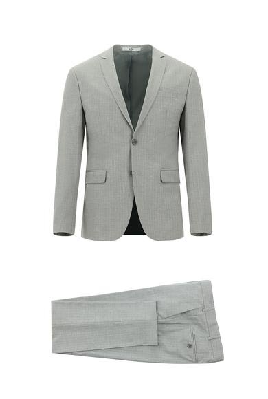 Erkek Giyim - ORTA GRİ 54 Beden Super Slim Fit Ekstra Dar Kesim Klasik Çizgili Takım Elbise
