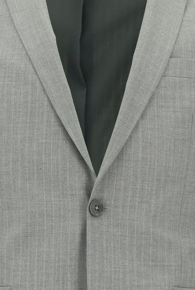 Erkek Giyim - ORTA GRİ 54 Beden Super Slim Fit Ekstra Dar Kesim Klasik Çizgili Takım Elbise