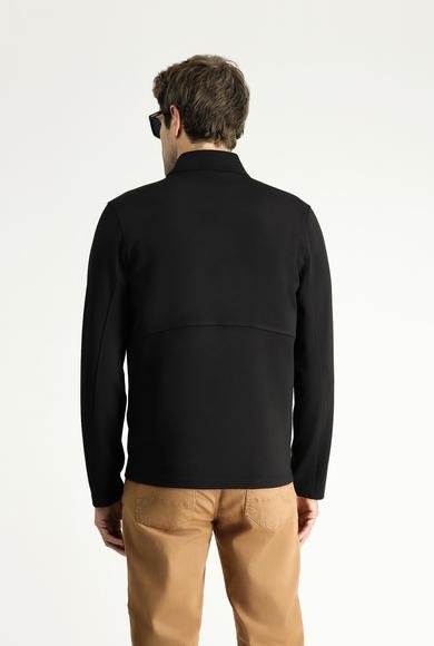Erkek Giyim - SİYAH L Beden Slim Fit Dar Kesim Fermuarlı Sweatshirt