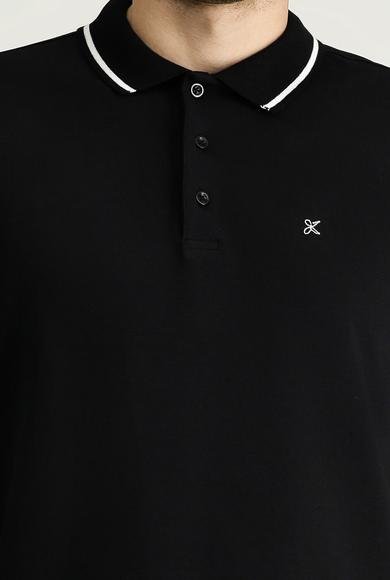Erkek Giyim - SİYAH L Beden Polo Yaka Slim Fit Dar Kesim Nakışlı Süprem Pamuklu Tişört