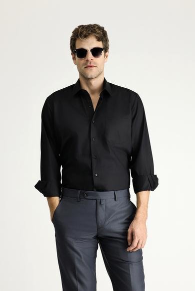 Erkek Giyim - SİYAH M Beden Uzun Kol Non Iron Saten Klasik Pamuklu Gömlek