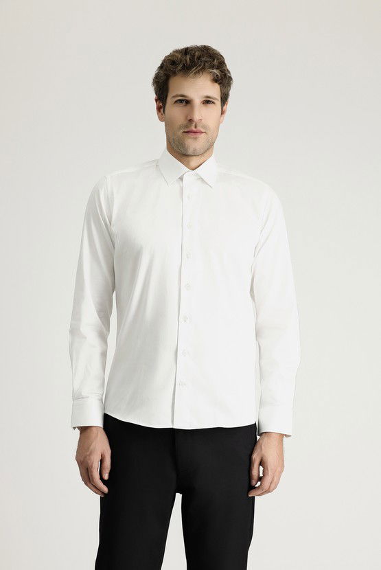 Erkek Giyim - Uzun Kol Slim Fit Dar Kesim Klasik Pamuk Gömlek
