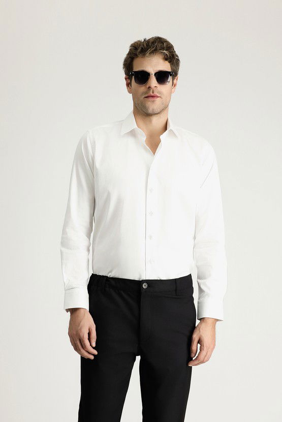 Erkek Giyim - Uzun Kol Slim Fit Dar Kesim Klasik Pamuk Gömlek