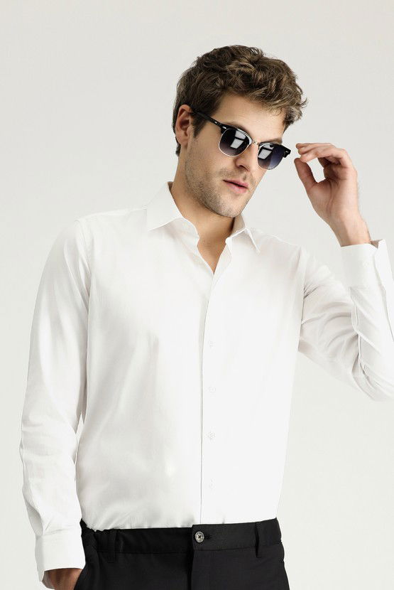 Erkek Giyim - Uzun Kol Slim Fit Dar Kesim Klasik Pamuk Gömlek