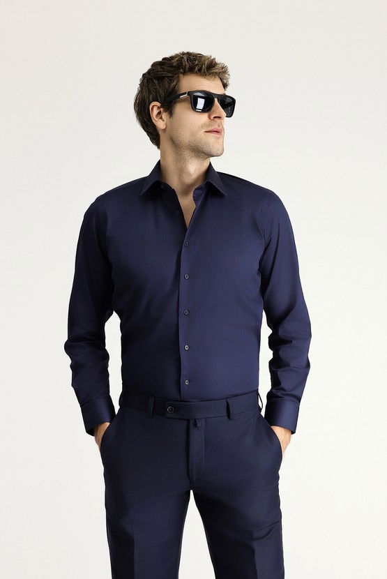 Erkek Giyim - Uzun Kol Slim Fit Dar Kesim Klasik Pamuk Gömlek