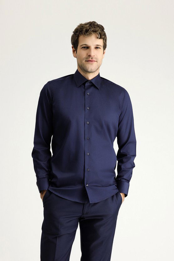 Erkek Giyim - Uzun Kol Slim Fit Dar Kesim Klasik Pamuk Gömlek