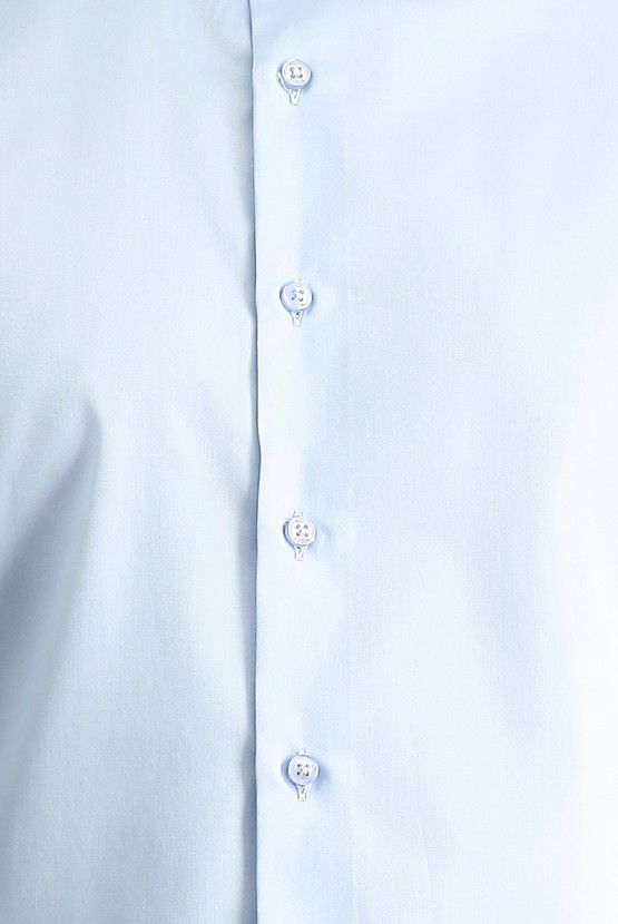 Erkek Giyim - Uzun Kol Slim Fit Dar Kesim Klasik Non Iron Saten Pamuklu Gömlek