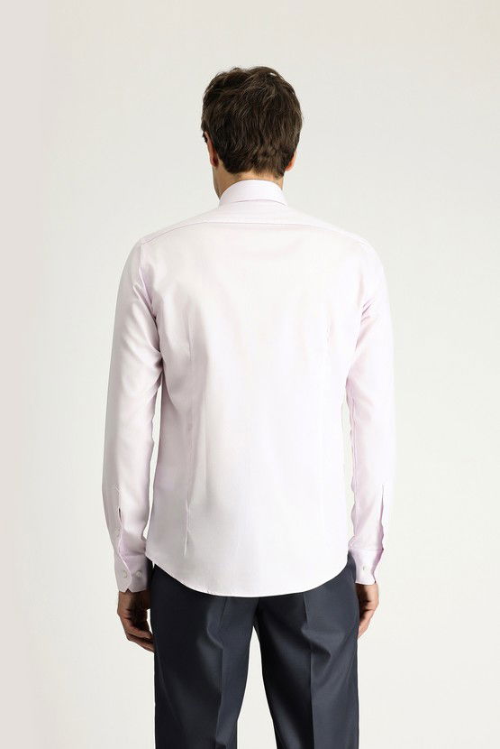 Erkek Giyim - Uzun Kol Slim Fit Dar Kesim Non Iron Saten Klasik Pamuklu Gömlek
