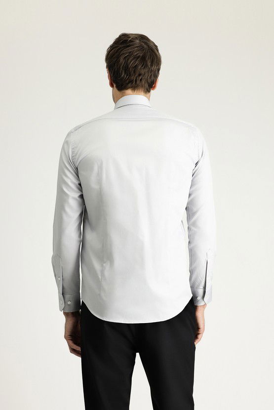 Erkek Giyim - Uzun Kol Slim Fit Dar Kesim Klasik Non Iron Saten Pamuklu Gömlek
