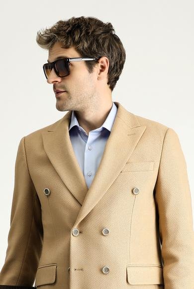Erkek Giyim - CAMEL 52 Beden Regular Fit Kruvaze Desenli Ceket