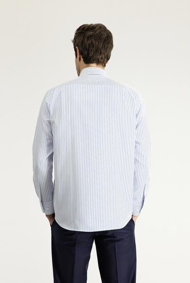Erkek Giyim - AÇIK MAVİ 4X Beden Uzun Kol Regular Fit Çizgili Pamuklu Gömlek