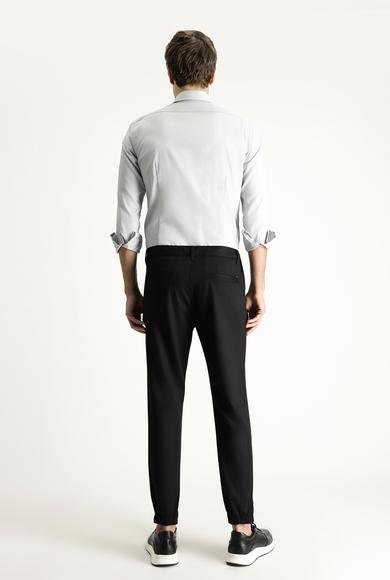 Erkek Giyim - SİYAH 46 Beden Slim Fit Dar Kesim Beli Lastikli Likralı Kanvas / Chino Pantolon