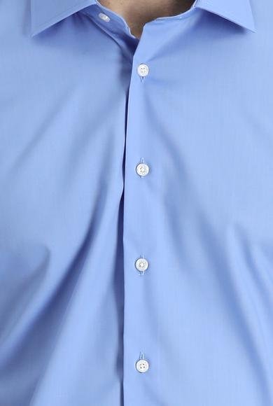 Erkek Giyim - AQUA MAVİSİ M Beden Uzun Kol Slim Fit Dar Kesim Non Iron Klasik Pamuklu Gömlek