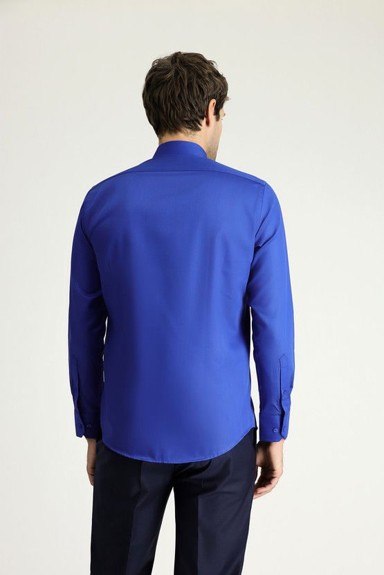 Erkek Giyim - Uzun Kol Slim Fit Dar Kesim Klasik Non Iron Saten Pamuklu Gömlek