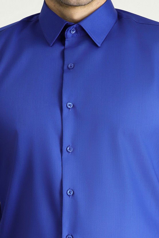 Erkek Giyim - Uzun Kol Slim Fit Dar Kesim Klasik Non Iron Saten Pamuklu Gömlek