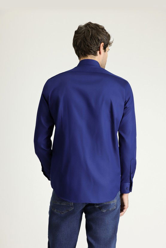 Erkek Giyim - Uzun Kol Slim Fit Dar Kesim Klasik Non Iron Saten Pamuklu Gömlek