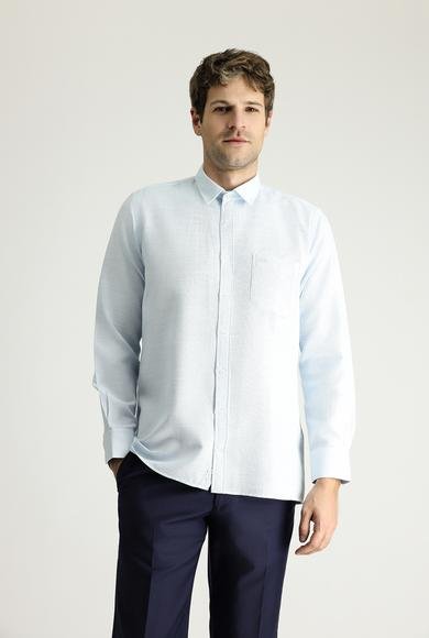 Erkek Giyim - UÇUK MAVİ M Beden Uzun Kol Regular Fit Desenli Pamuklu Gömlek