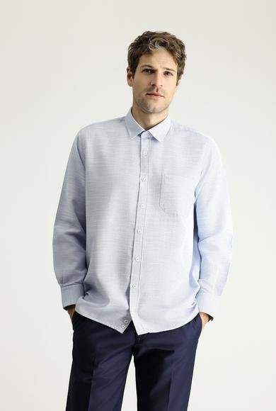 Erkek Giyim - KOYU MAVİ XL Beden Uzun Kol Regular Fit Desenli Pamuklu Gömlek