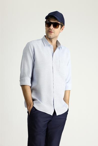 Erkek Giyim - KOYU MAVİ XL Beden Uzun Kol Regular Fit Desenli Pamuklu Gömlek